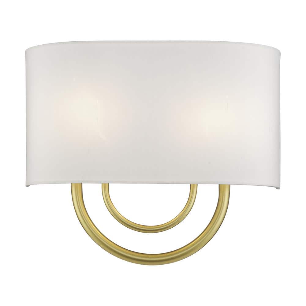Stratton 13 in. 2-Light Soft Gold ADA Wall Sconce with Off-White Fabric Shade price history on PriceWatchPro