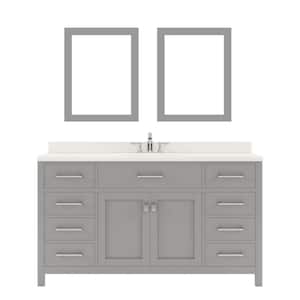 Caroline 60 in. W x 22 in. D x 35 in. H Single Sink Bath Vanity in Gray with Quartz Top and Mirror