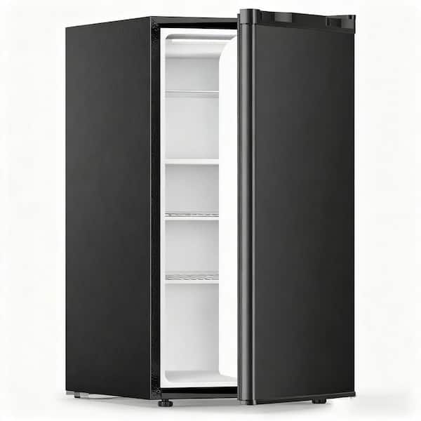 17.52 in. 3.2 cu. ft. Mini Refrigerator with Freezer, Removable Glass Shelf Reversible Door in Black