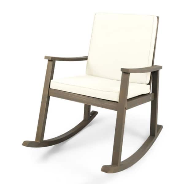 Series Frame Acacia Wood Rocking Outdoor Rocking Chair with CushionGuard Beige Cushion 1Piece