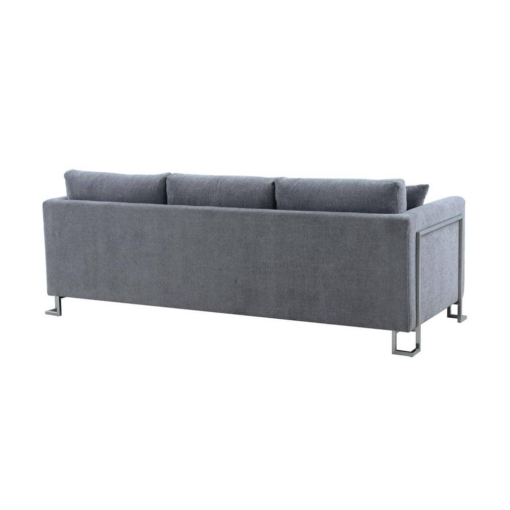 Heritage 91" Gray Leather Stationary Sofa with Wood Legs
