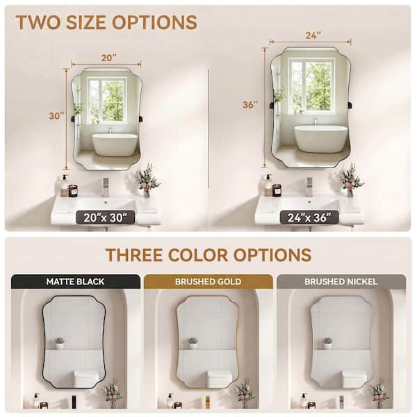 24 in. W x 36 in. H Specialty Wavy Framed Adjustable Tilt Wall Bathroom Vanity Mirror in Matte Black