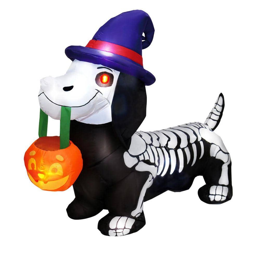 Joyfy 5 ft. LED Halloween Skeleton Dog and Pumpkin Inflatable