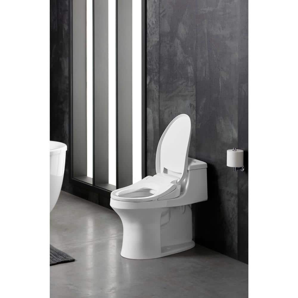 White Elongated Warm Water Bidet Toilet Seat with UV Sanitizing