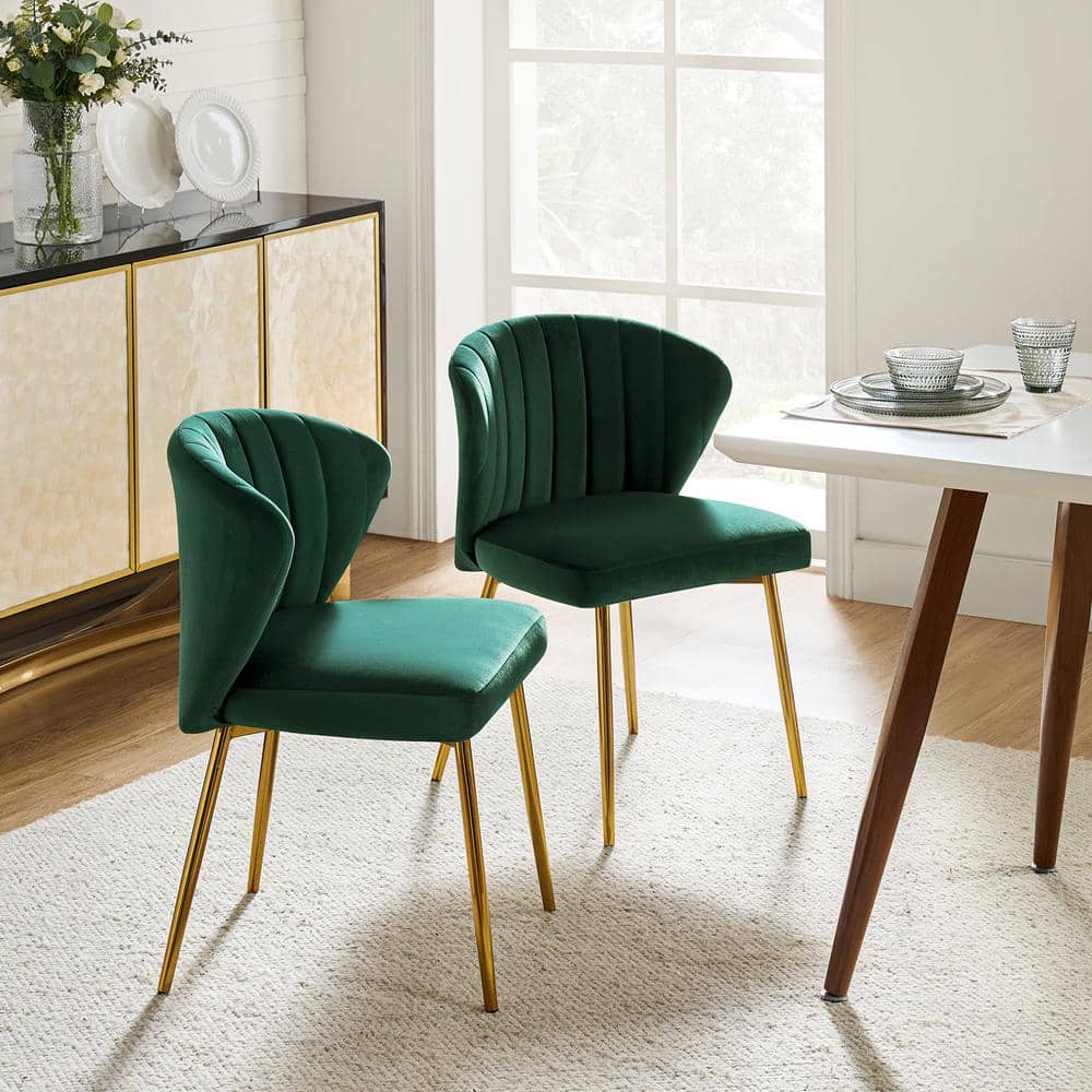Green Velvet Upholstered Side Chair with Gold Metal Legs