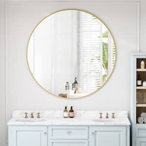 42 in. W x 42 in. H Round Framed Wall Mounted Bathroom Vanity Mirror in Gold