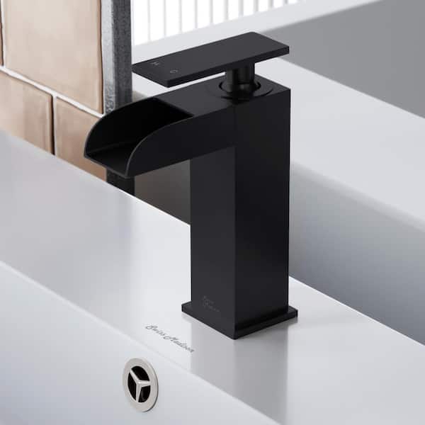Swiss Madison Concorde Single-Handle Single-Hole Bathroom Faucet with Waterfall in Matte Black