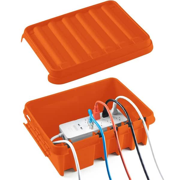 The Original Weatherproof Connection Box - Medium Indoor & Outdoor Electrical Power Cord Enclosure - Orange