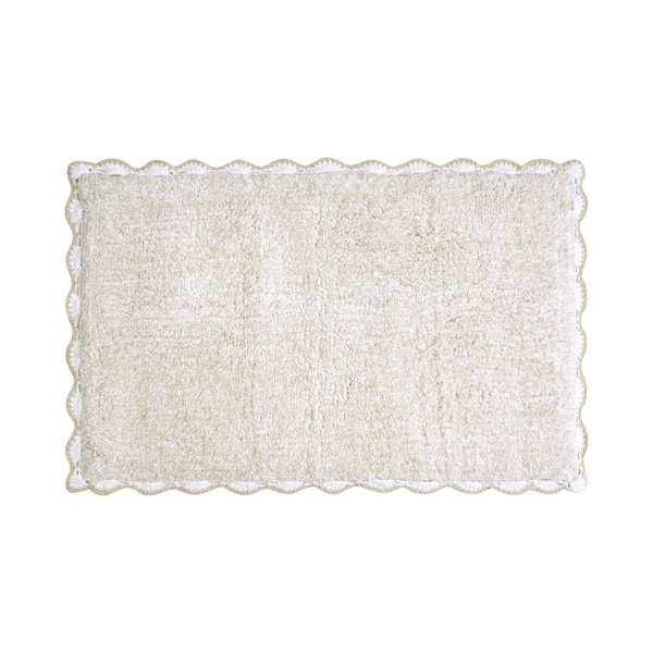 Laura Ashley Heathered Crochet Border Sandshell 17 in. x 24 in. Solid Color Cotton Bath Rug