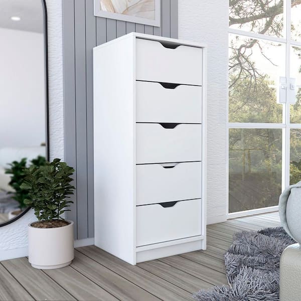 narrow white dresser Seafuloy 5-drawer 17.7 in. Wide Chest of Drawers xyj-DS-2837 with five spacious drawers in a slim GiftGo Narrow Dresser Cabinet Vertical