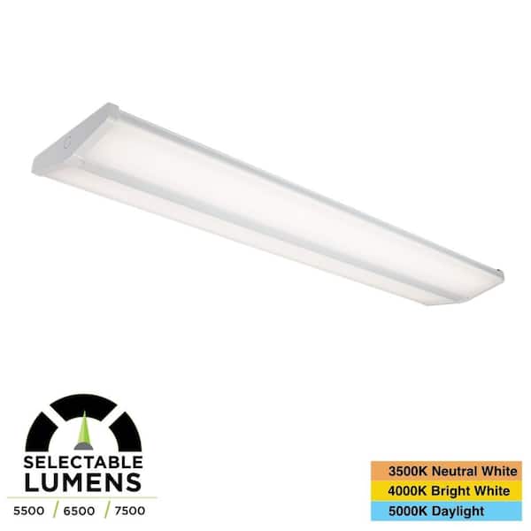 4 ft. 65-Watt LED White Garage Basement Shop Light, Selectable 5500/6500/7500 Lumens, CCT 3500K/4000K/5000K, 120-277V
