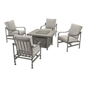 Highview Terrace 5-Piece Metal Patio Fire Pit Set with CushionGuard Plus Cushions