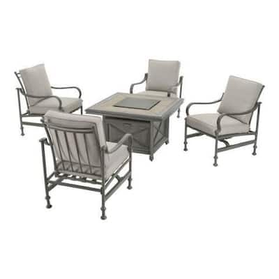 Highview Terrace 5-Piece Metal Patio Fire Pit Set with Solid Cushions
