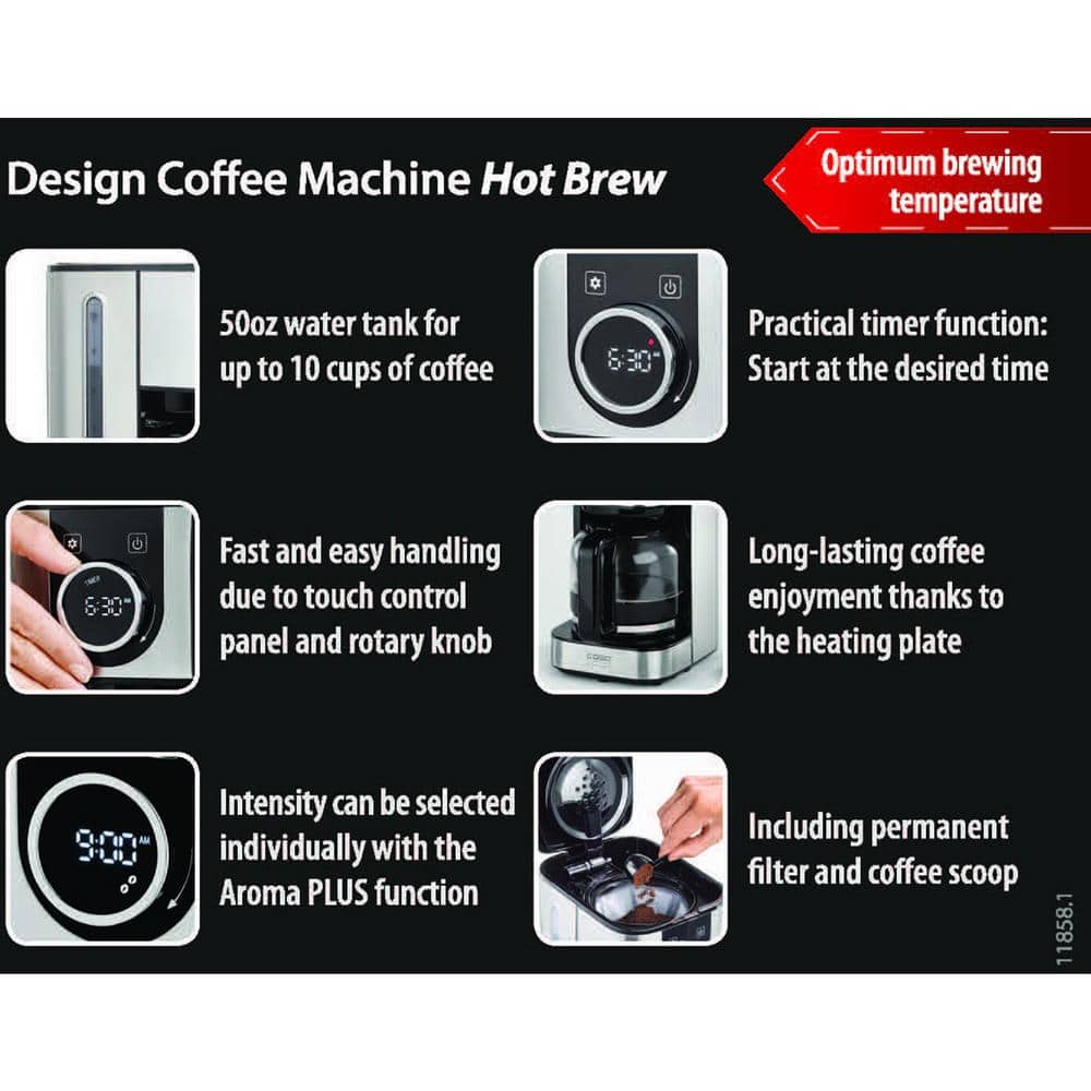 Sleek 10-Cup Black Glass Carafe Drip Coffee Maker with Programmable Timer