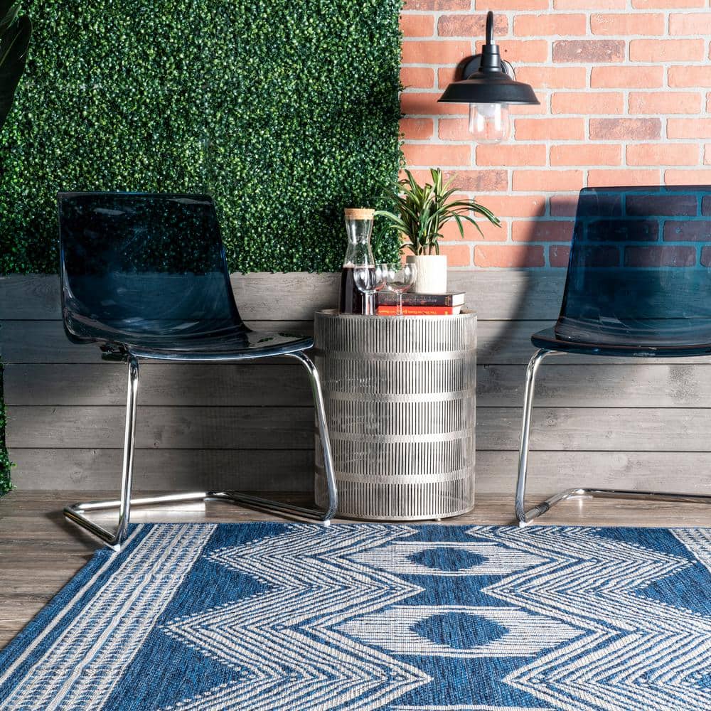 Blue Rectangular Synthetic Easy Care Indoor/Outdoor Rug