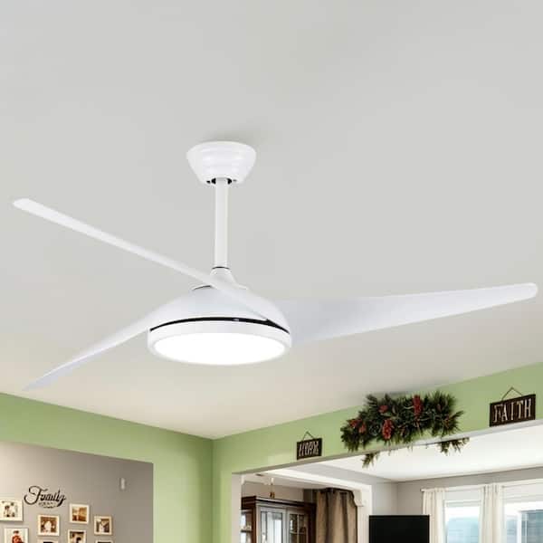 52 in. Indoor White 3-ABS Blades Downrod Standard Outdoor Ceiling Fan with Integrated LED Light and Remote Included