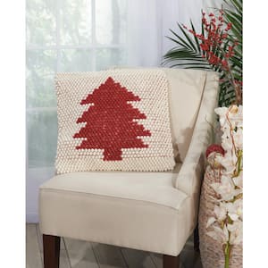 Holiday Ivory and Red 20 in. x 20 in. Throw Pillow