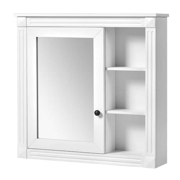 29.52 in. W x 28.74 in. H Rectangular White Wood Medicine Cabinet with Mirror