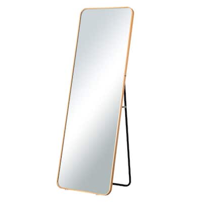 21 in. x 64 in. Modern Rectangle Round Corner Metal Framed Gold Floor Standing Mirror