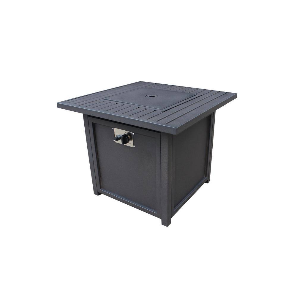 50,000 BTU Brown Metal Outdoor Fire Pit Table with Slat Top and Lid