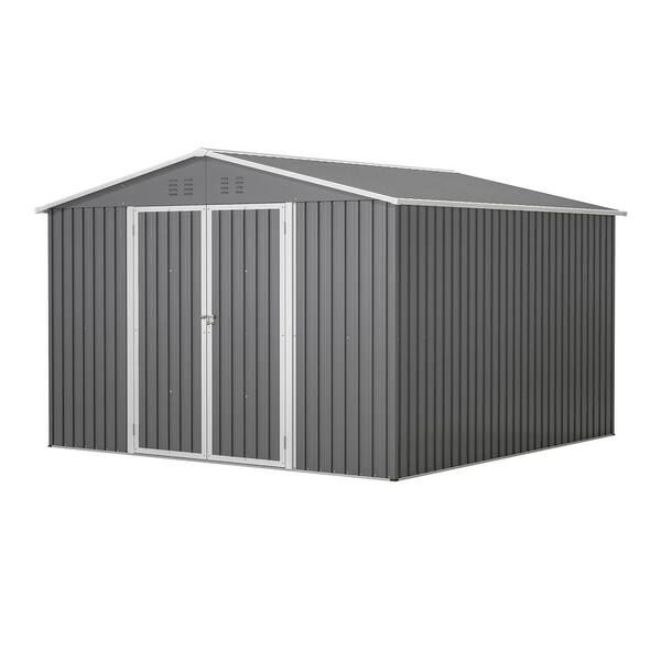 10 ft. W x 10 ft. D Gray Metal Shed with Lockable Doors (100 sq. ft. )