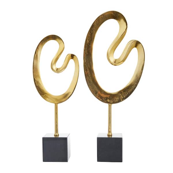 CosmoLiving by Cosmopolitan Gold Marble Abstract Sculpture with Black Base (Set of 2)