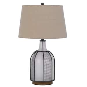 28" Height White Glass Table Lamp with Black Mesh Shield
