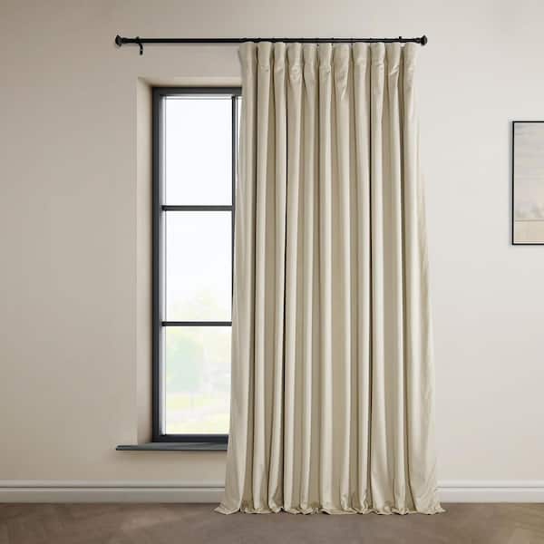 Exclusive Fabrics & Furnishings Signature Angora Beige Plush Velvet Extrawide Hotel Blackout Rod Pocket Curtain - 100 in. W x 96 in. L (1 Panel)