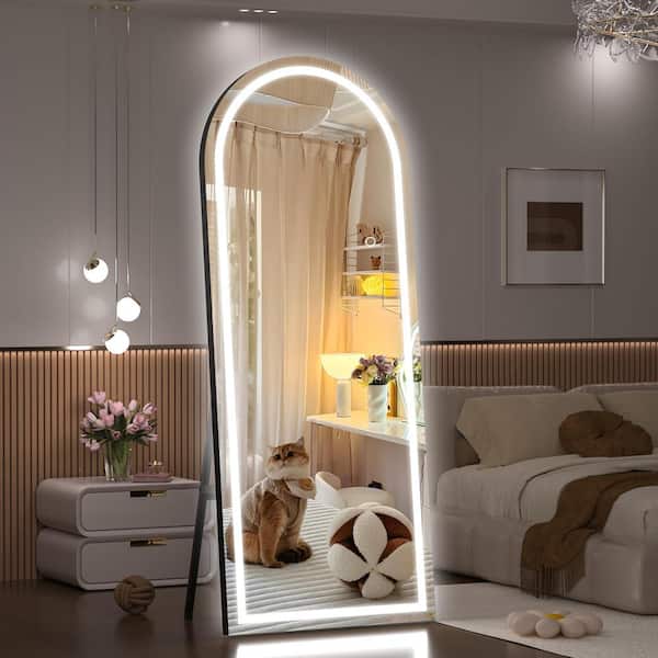 Vosuja 40 in. W x 95 in. H Black Frame Arch LED Full-Length