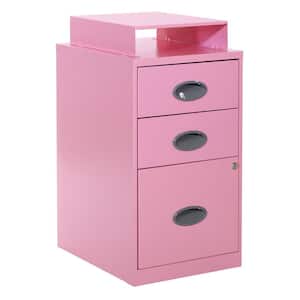 3 Drawer Pink Metal 14.25 in. Locking Vertical File Cabinet with Top Shelf