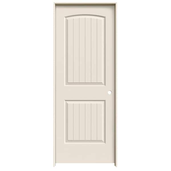 JELD-WEN 32 in. x 80 in. 2 Panel Santa Fe Primed Left-Hand Smooth Solid Core Molded Composite MDF Single Prehung Interior Door