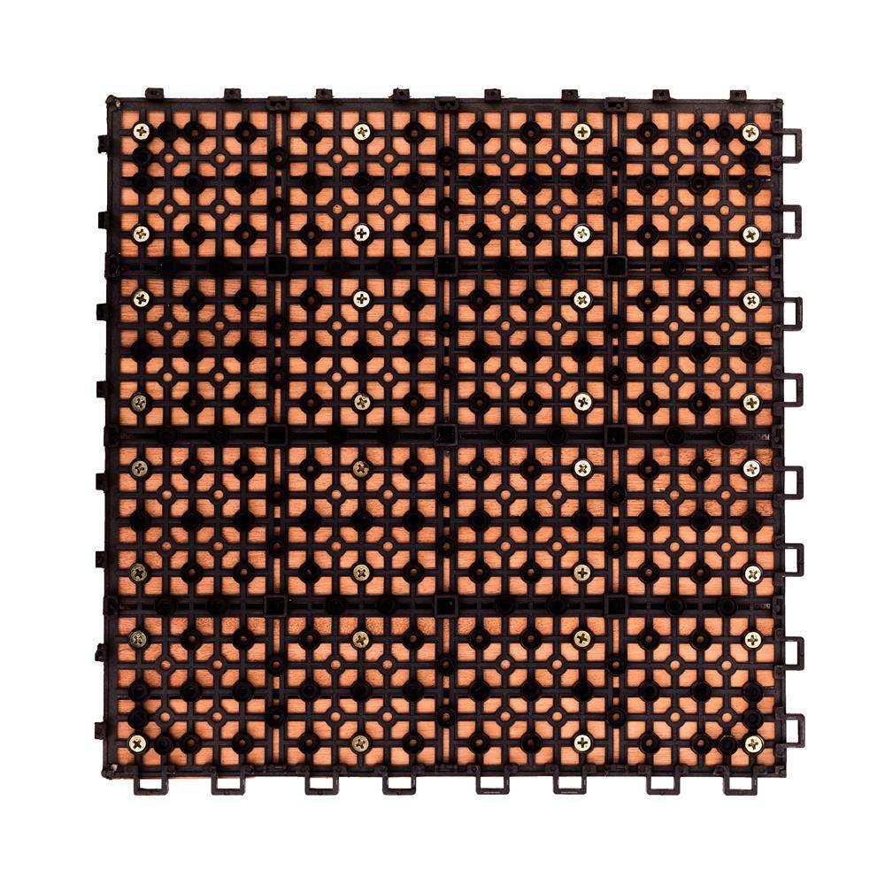 Kaia 11" Reddish Brown Eucalyptus Wood Interlocking Deck Tile Set