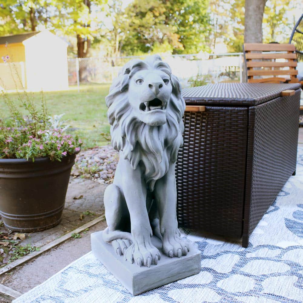 Gray Concrete Noble Beast Sitting Lion Outdoor Statue - 30"