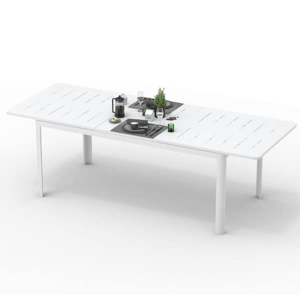 AUTMOON Patio Dining Expandable Table, Metal Aluminum Outdoor Table 6-8 Person Rectangular Table for Porch Lawn Garden Bistro