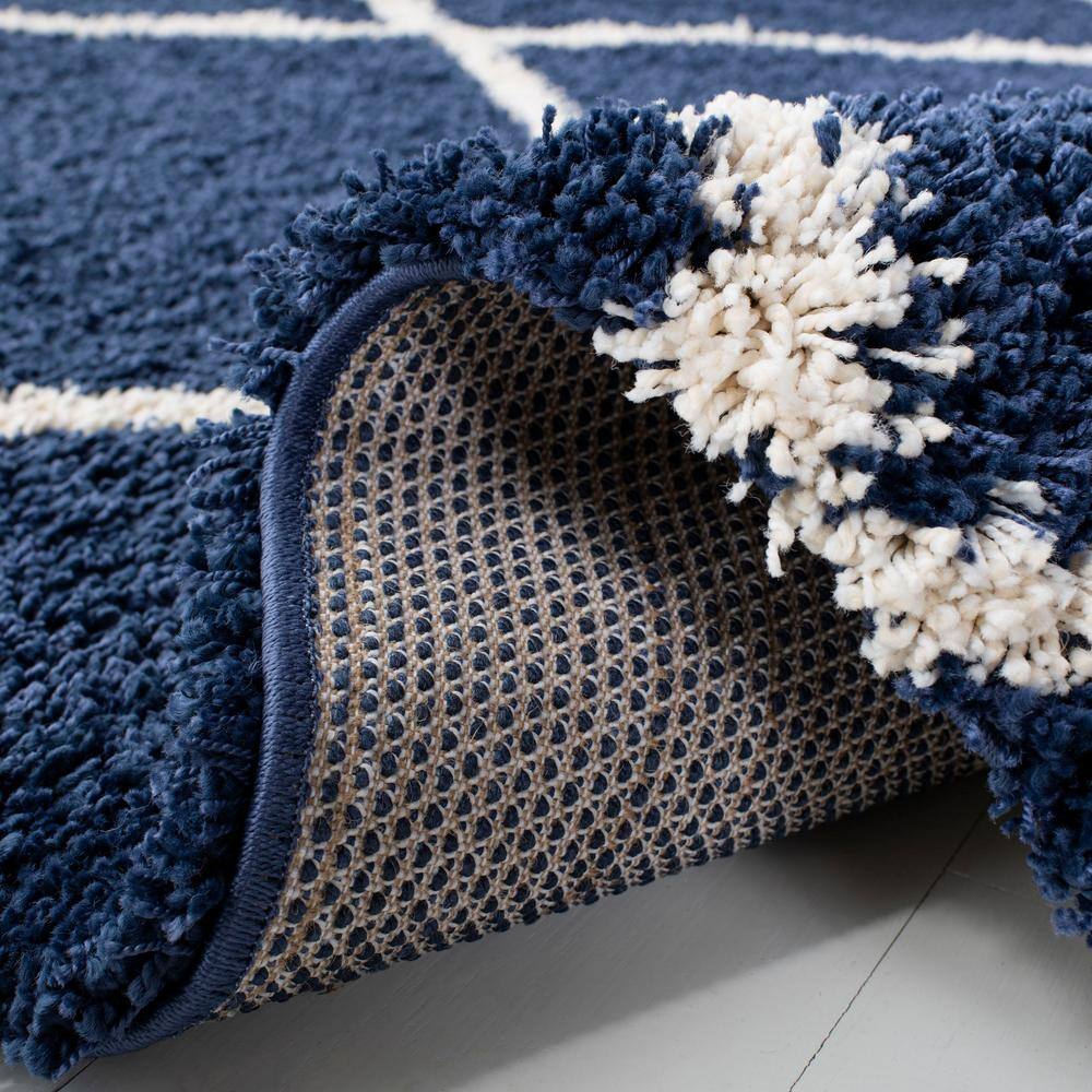 Navy and Ivory Diamond Shag Synthetic Area Rug 5'3" x 7'6"