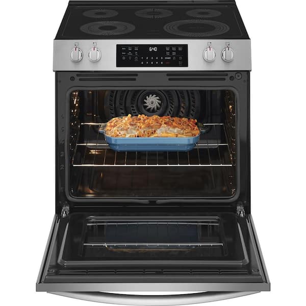 Gallery 30 in. 5-Element Slide-In Front Control 30 min Cleaning Electric Range with Total Convection in Stainless Steel