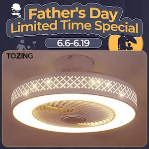 20 in. LED Indoor White Dimmable Matte Modern Cage Low Profile Flush Mount Ceiling Fan Light with Remote Control and App