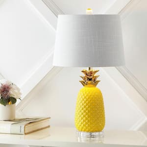 Pineapple 23 in. Classic Vintage Ceramic LED Table Lamp, Yellow/Gold