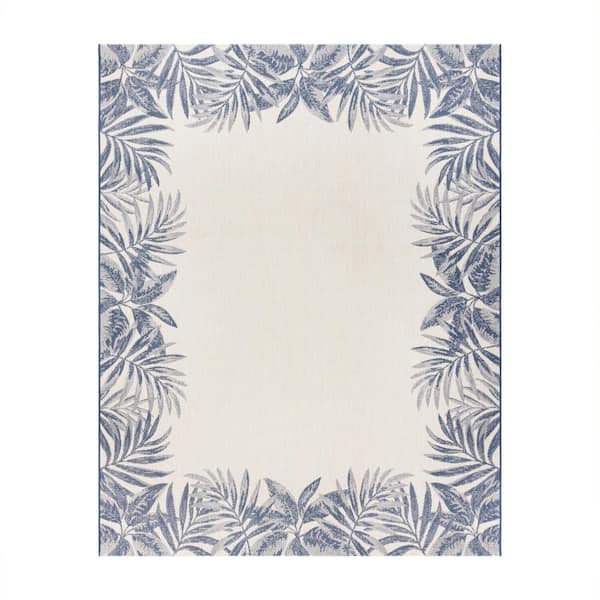 Gertmenian Paseo Tropic Navy 6 ft. x 9 ft. Border Indoor/Outdoor Area Rug