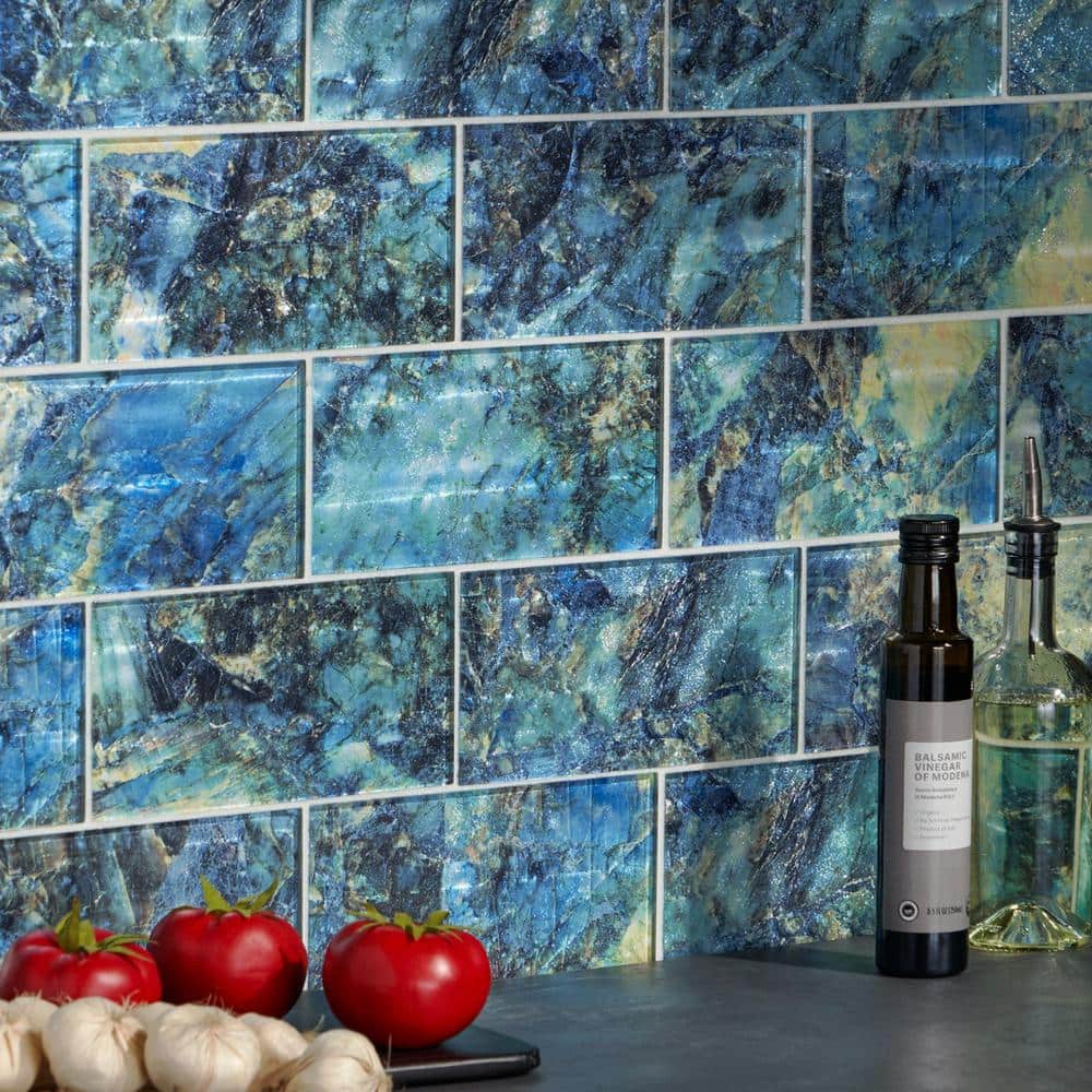 Astral Blue Polished Glass Rectangular Wall Tile