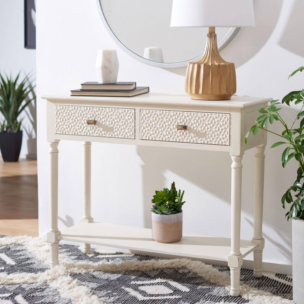 Distressed White 40" Modern Console Table with 2 Drawers