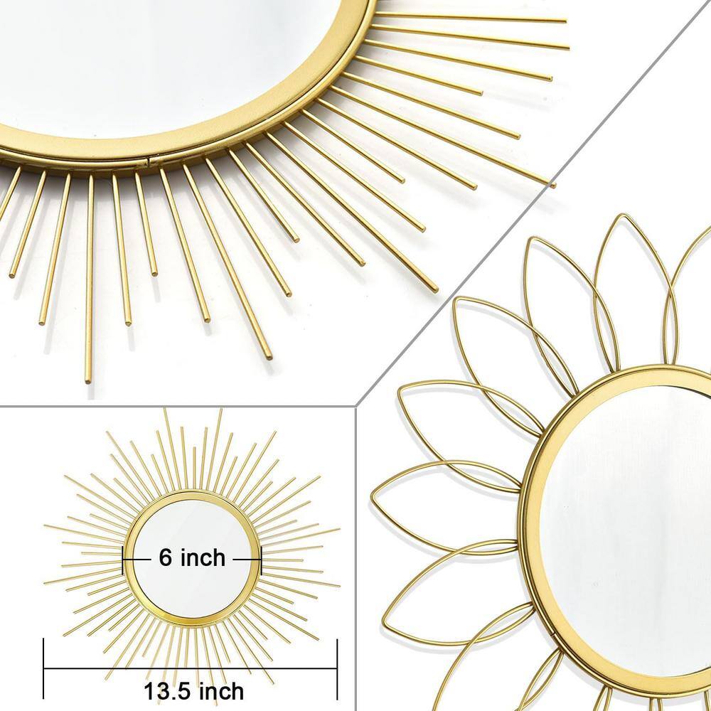 Gold Sunburst Round Metal Wall Mirrors, Set of 3