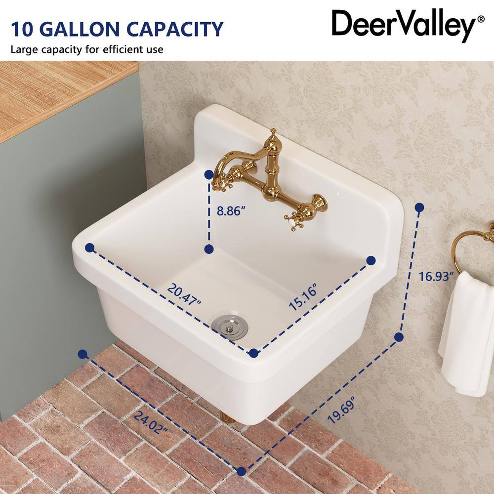 24" White Fireclay Farmhouse Wall Mount Utility Sink
