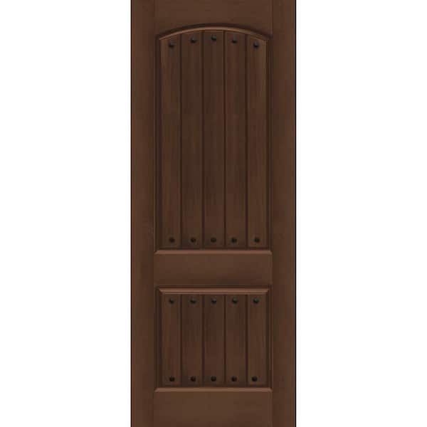 Steves & Sons Regency 36 in. x 96 in. 2 Panel Plank Universal Handing Hickory Stain Fiberglass Front Door Slab with Clavos