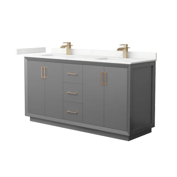 Wyndham Collection Strada 66 in. W x 22 in. D x 35 in. H Double Bath Vanity in Dark Gray with Giotto Quartz Top