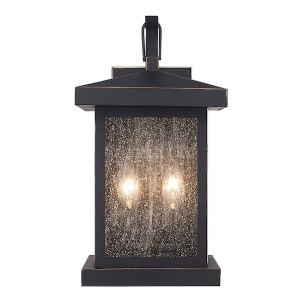Bel Air Lighting Santa Cruz 2-Light Weathered Bronze Outdoor Wall Light Fixture with Seeded Glass