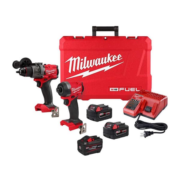 Milwaukee M18 FUEL 18V Lith-Ion Brushless Cordless Hammer Drill/Impact Driver Combo Kit w/2 Batteries & FORGE HD 12.0 Ah Battery
