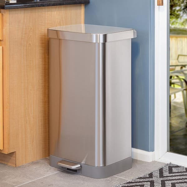 simplehuman 45 l Liner Rim Rectangular Step Trash Can, Brushed Stainless  Steel with Grey Plastic Lid CW2080 - The Home Depot