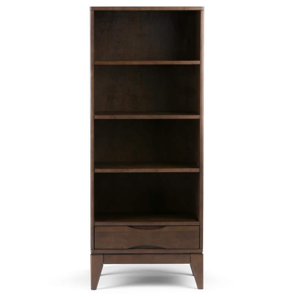 Harper Solid Hardwood Mid-Century Bookcase in Walnut Brown