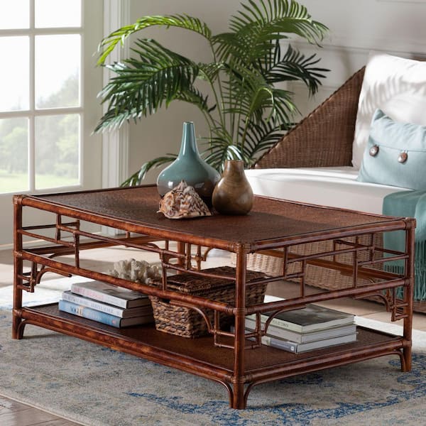 Sebalio 41.9 in. Marbled Tortoise Brown Rectangle Rattan/Wicker Coffee Table